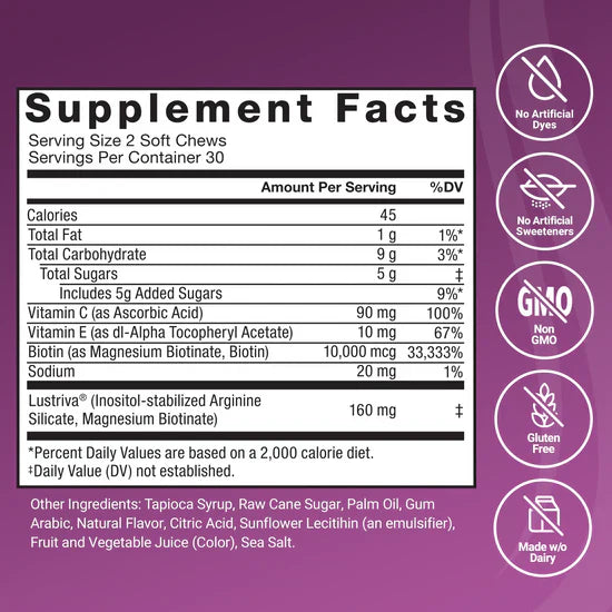 Force Factor - Hair Growth Accelerator Soft Chews, Hair Growth Vitamins for Women and Men 60pc
