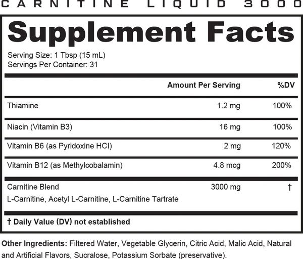 Liquid L-Carnitine 3000: Metabolism & Energy Support